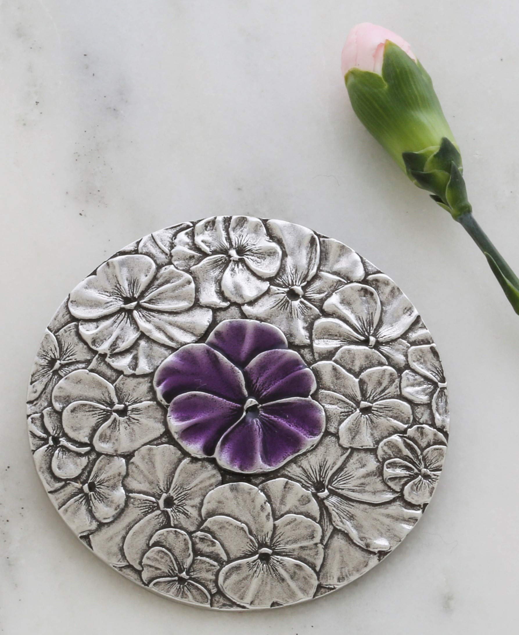 Handmade Pewter Pansy Purse Mirror for Women - 3 Inch Purple Flower Handheld Compact Mirror - USA Made Gift Accessories - Perfect for Makeup, Travel & Bridal Bouquet Decoration