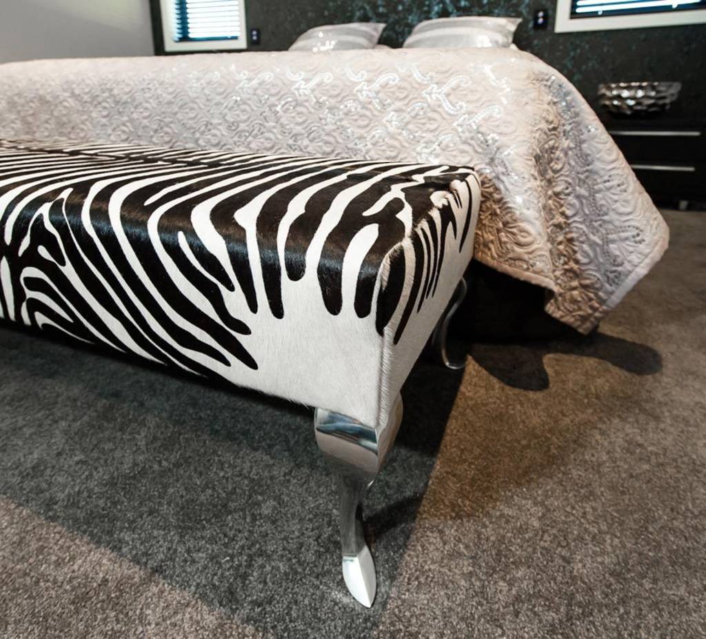 Stylish Zebra Print Ottoman with Queen Anne Curved Aluminum Legs - 63