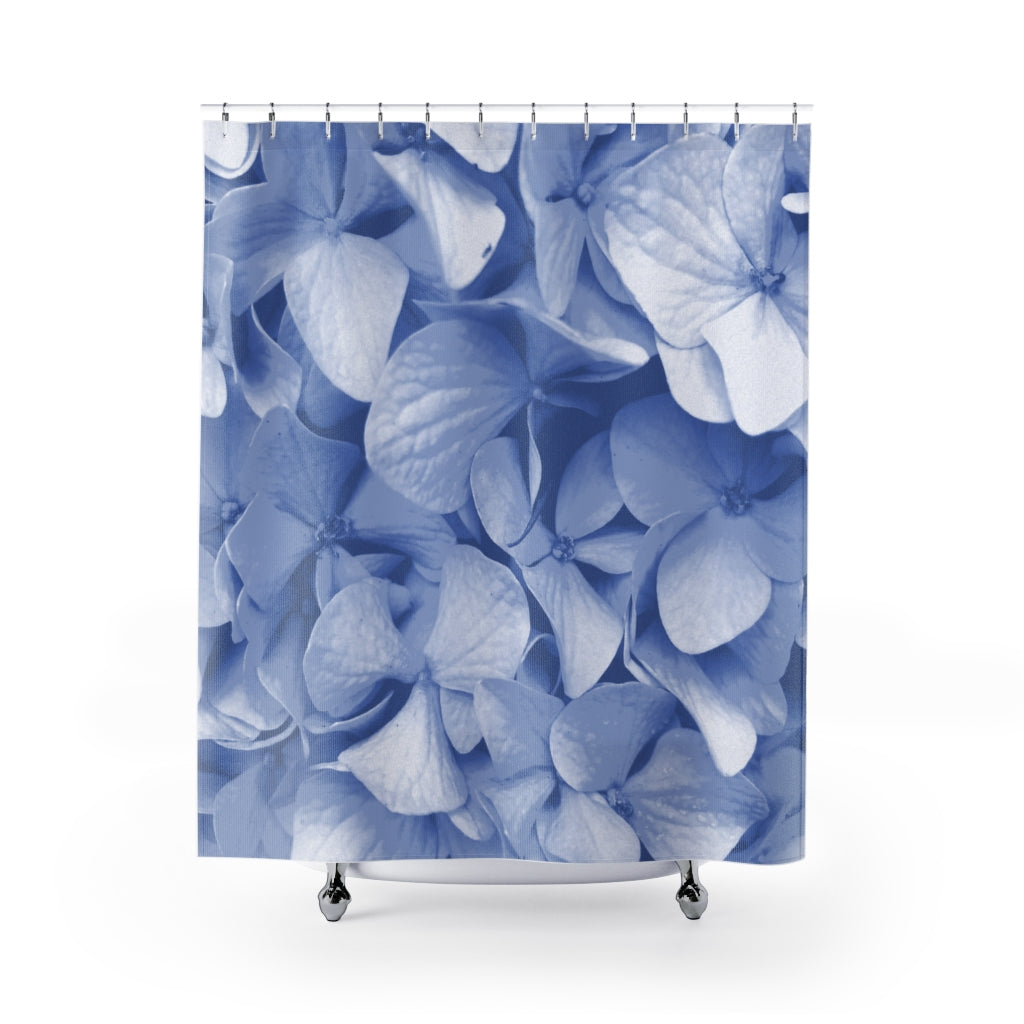 Blue Hydrangeas Floral Shower Curtain - Large Scale Waterproof Bathroom Decor with Vibrant Botanical Art Print - Perfect for Modern Farmhouse, Coastal, or Boho Style Bathrooms