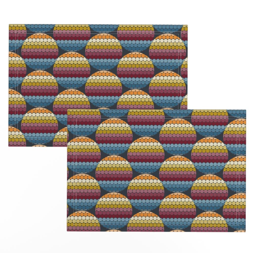 Premium Linen Cotton Canvas Placemats Set of 2 - Geometric Rainbow Retro Polka Dot Print Table Mats for Dining & Home Decor | Dishwasher Safe & Durable