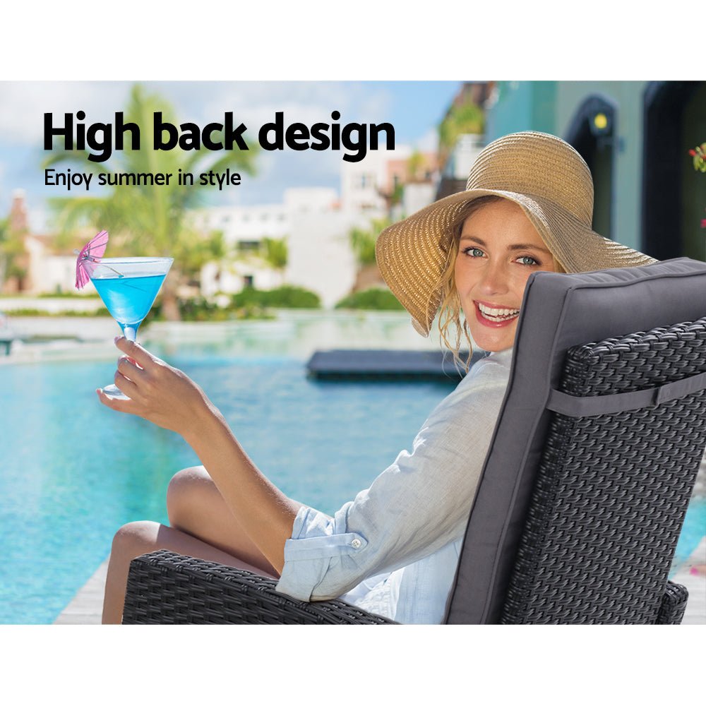 Elise Outdoor Recliner Chair with Ottoman - Patio Lounge Chair, Black - Perfect for Backyard, Poolside & Garden Relaxation