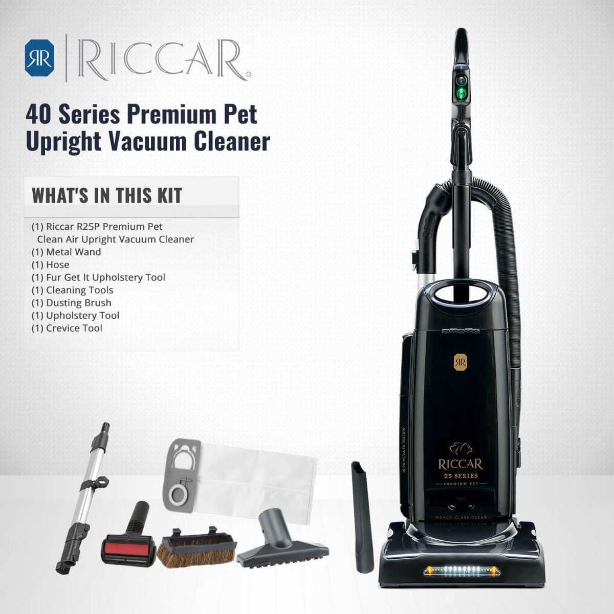 Riccar R25P Premium Pet Hair Upright Vacuum Cleaner - Powerful Suction for Pet Owners, Allergies & Deep Carpet Cleaning - Ideal for Homes with Pets, Hardwood Floors & High-Pile Carpets