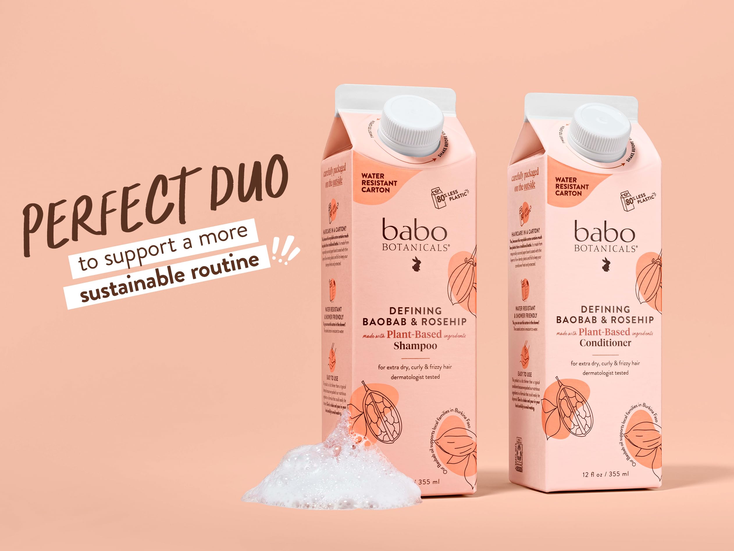 Babo Botanicals Defining Baobab & Rosehip Shampoo and Conditioner Set for Dry, Curly Hair – Sulfate-Free, Smooth & Define with Passion Fruit Ferment – Hydrating Hair Care for Frizz Control & Scalp Health – Perfect for Daily Use and Natural Curl Enhancement