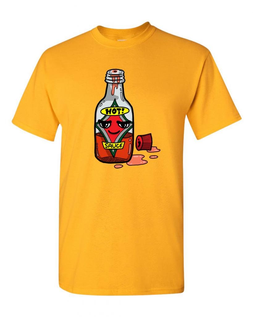 Funny Hot Sauce Bottle Graphic T-Shirt for Adults - Cool & Cute Design - Perfect for Casual Wear, Gifts & Spicy Food Lovers