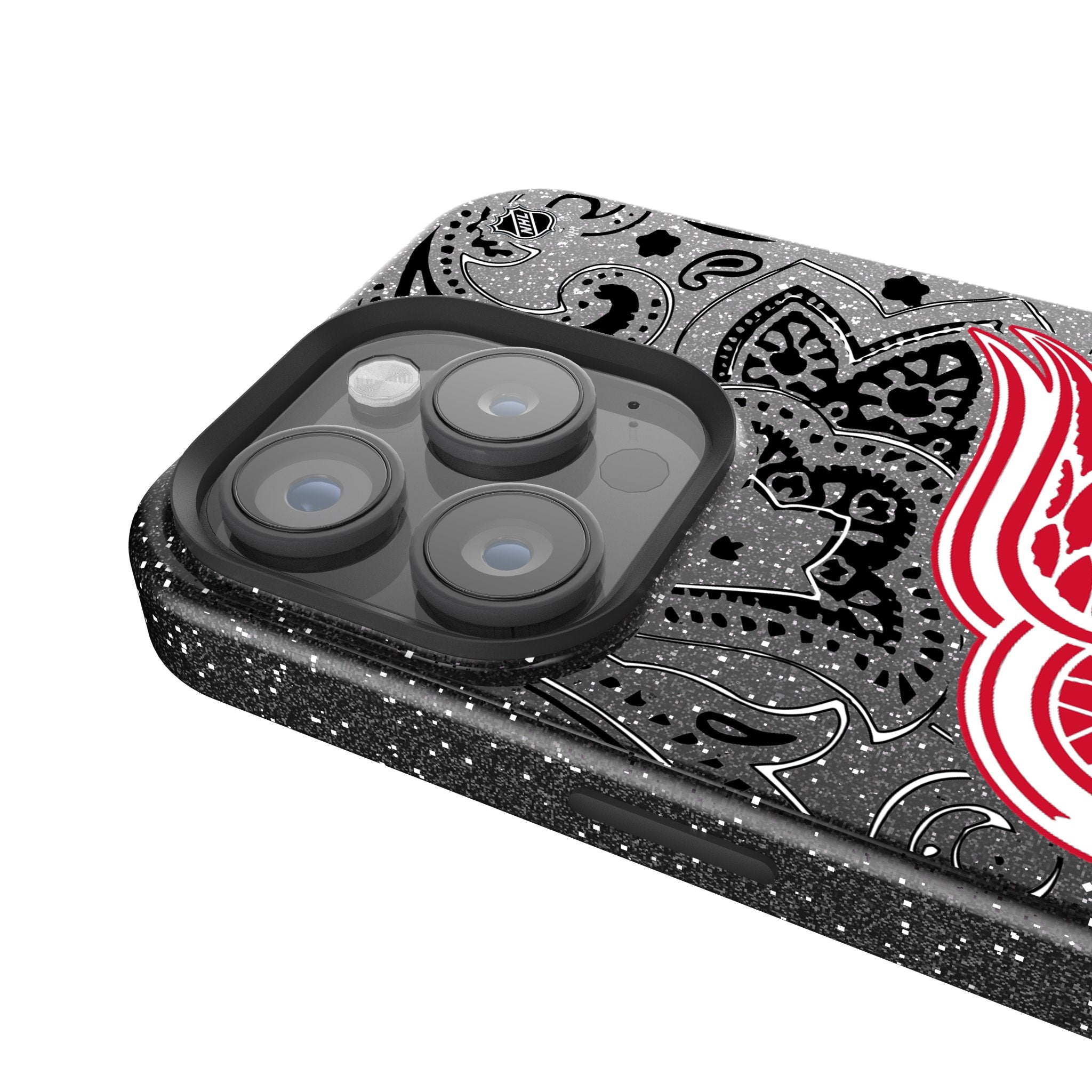 Detroit Red Wings Paisley Bling Phone Case for iPhone & Samsung - Stylish Rhinestone Hockey Team Design - Perfect for Games, Parties & Everyday Use
