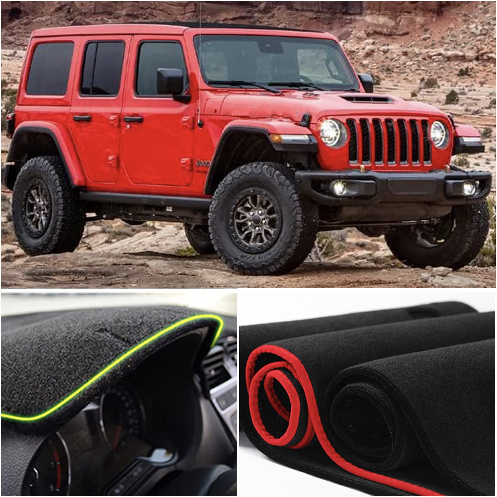 Custom Fit Dash Mat Cover for Jeep Wrangler (2018-2022) & Gladiator (2020-2022) - Premium Center Console Protector | UV Resistant Dashboard Accessory with Black Trim | Perfect for Off-Roading & Daily Commuting