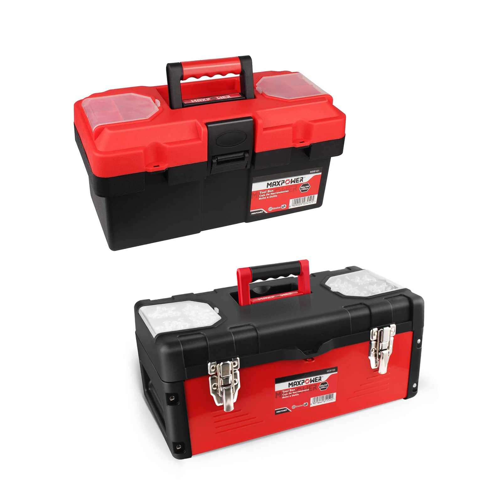 MAXPOWER 17 Inch Heavy Duty Metal Tool Box & 14 Inch Durable Plastic Tool Box Set - Perfect for Home, Garage, Workshop, and Job Site Organization
