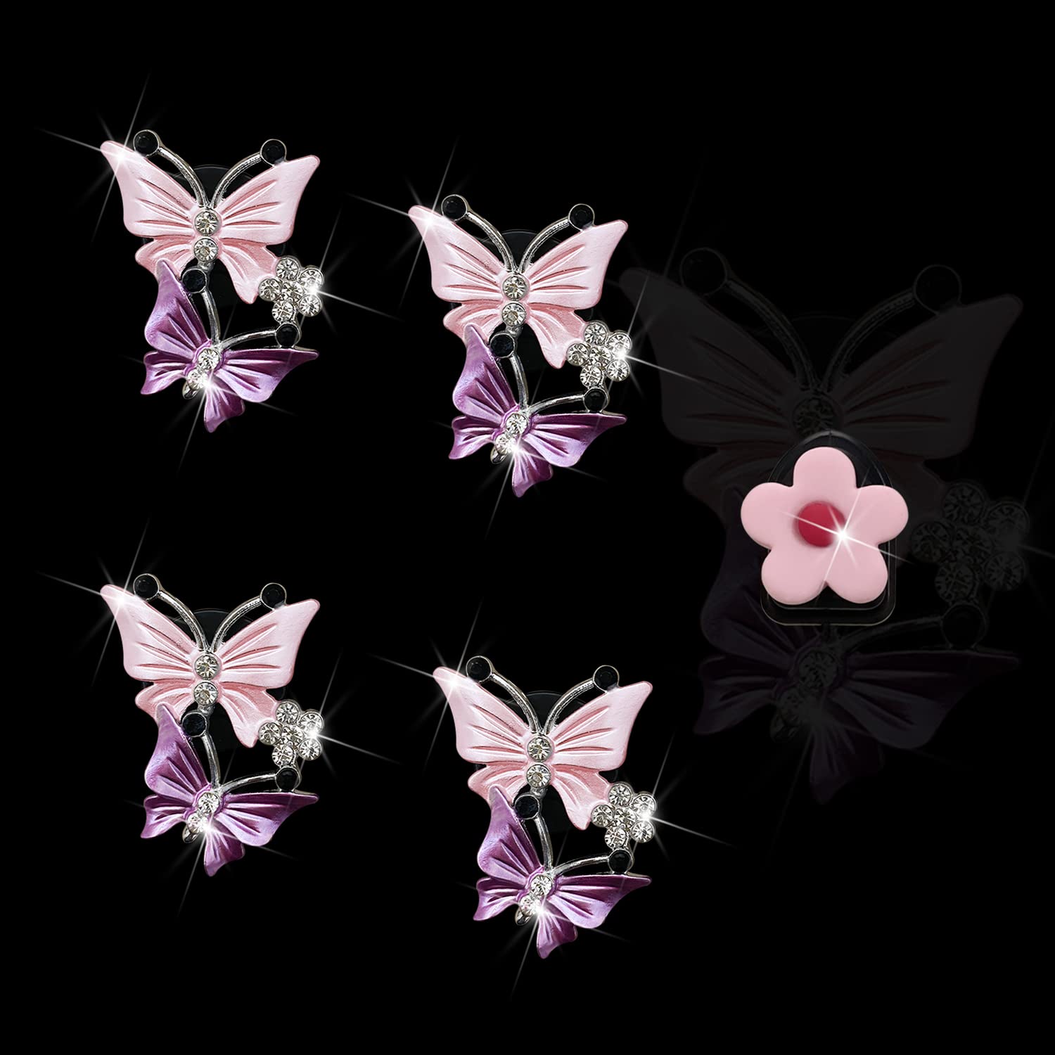 4PCS Sparkly Butterfly Car Air Freshener Vent Clips - Cute Bling Car Diffuser & Vent Decoration Accessories for Women & Girls (Pink) - Perfect for Daily Commute, Road Trips & Gift Giving