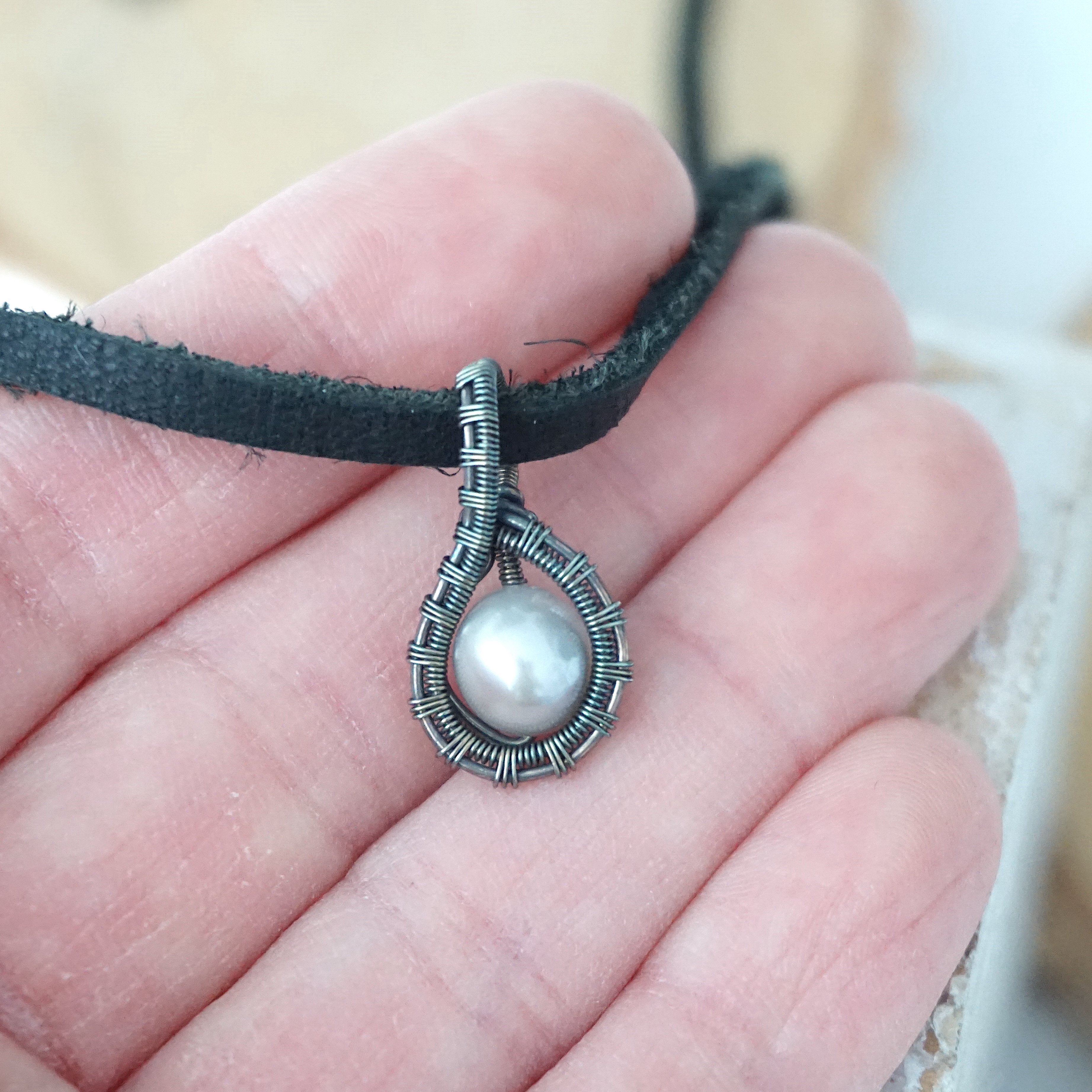 Antiqued Sterling Silver Men's Pearl Charm Necklace with Black Leather Cord - Elegant Jewelry Gift for Him, Perfect for Weddings, Parties & Casual Wear