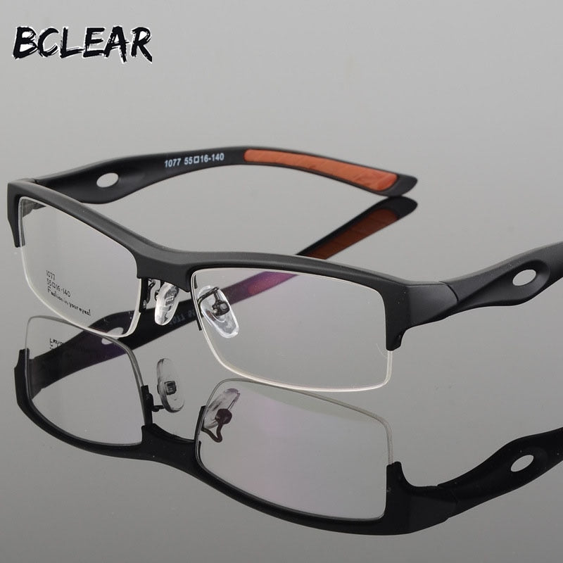 Bclear Square TR90 Semi-Rimless Sports Eyeglasses for Men - Lightweight & Durable Frame for Running, Cycling & Outdoor Activities