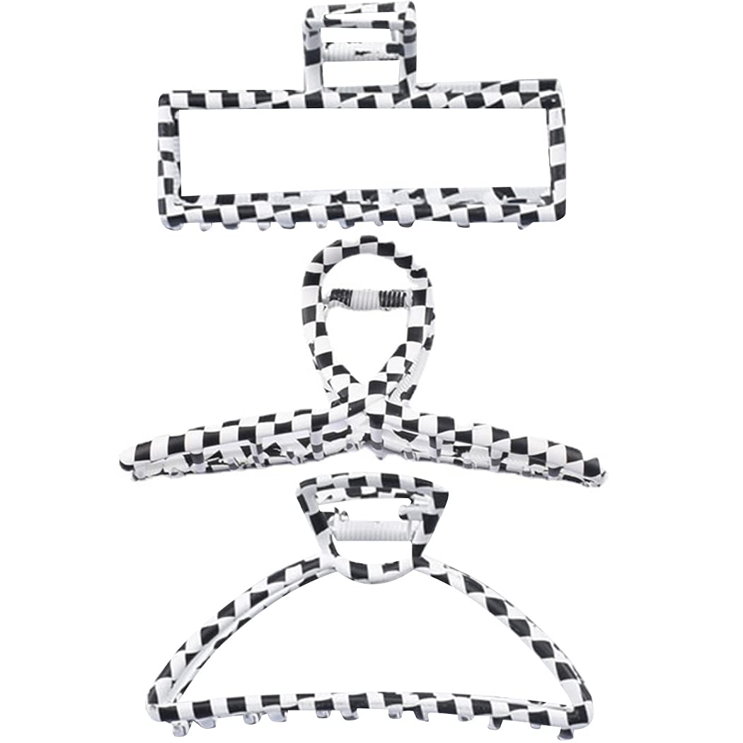 Fashionable Checkered Metal Hair Claw Clips for Women & Girls - 3PCS Set, Strong Hold Hair Jaw Clips for Spring & Summer Styling - Perfect for School, Work, Parties & Everyday Use