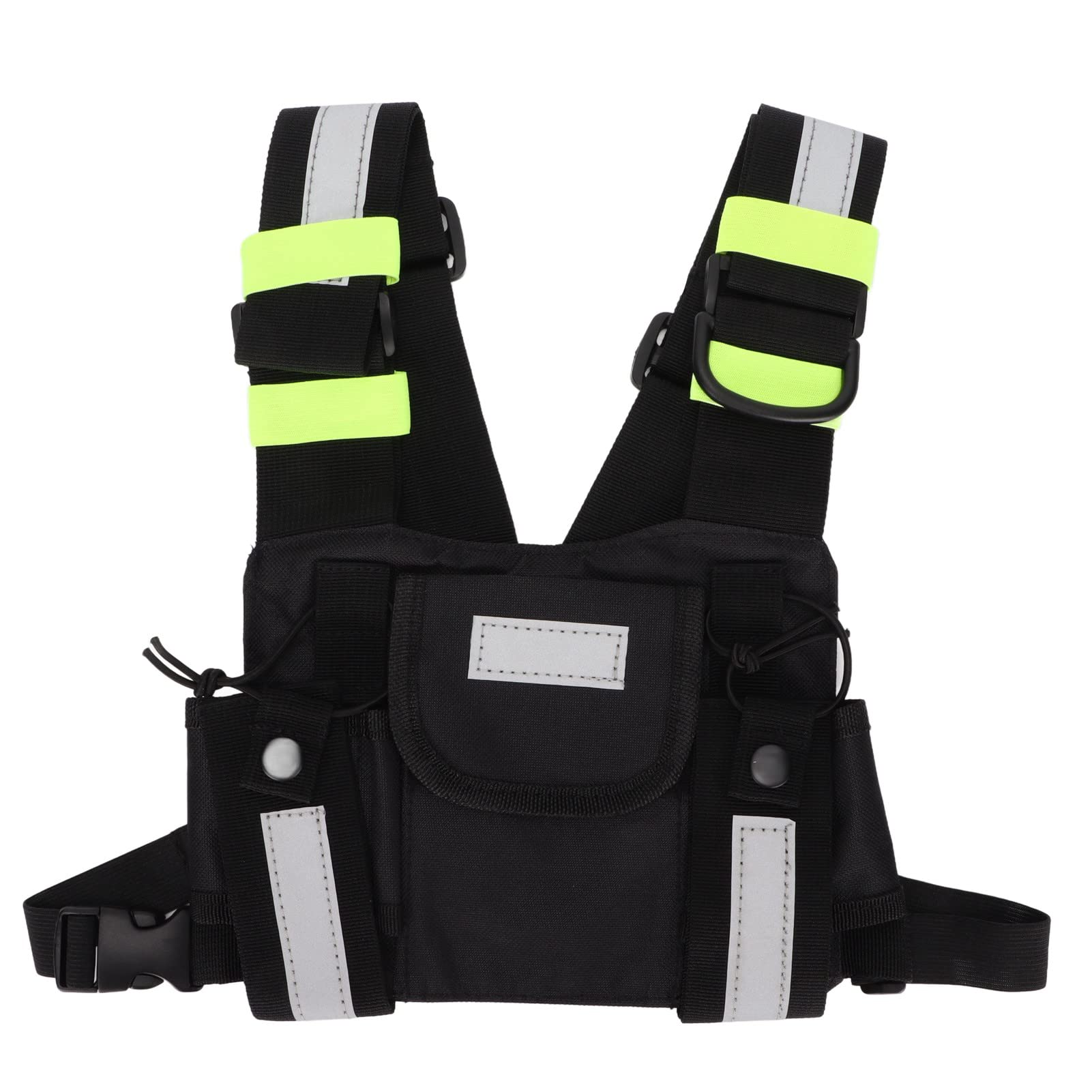 Dilwe Adjustable Radio Chest Bag - Green Reflective Walkie Talkie Harness Vest with Front Pouch Holster | Perfect for Outdoor Adventures, Hiking, Security Work & Event Staff Communication