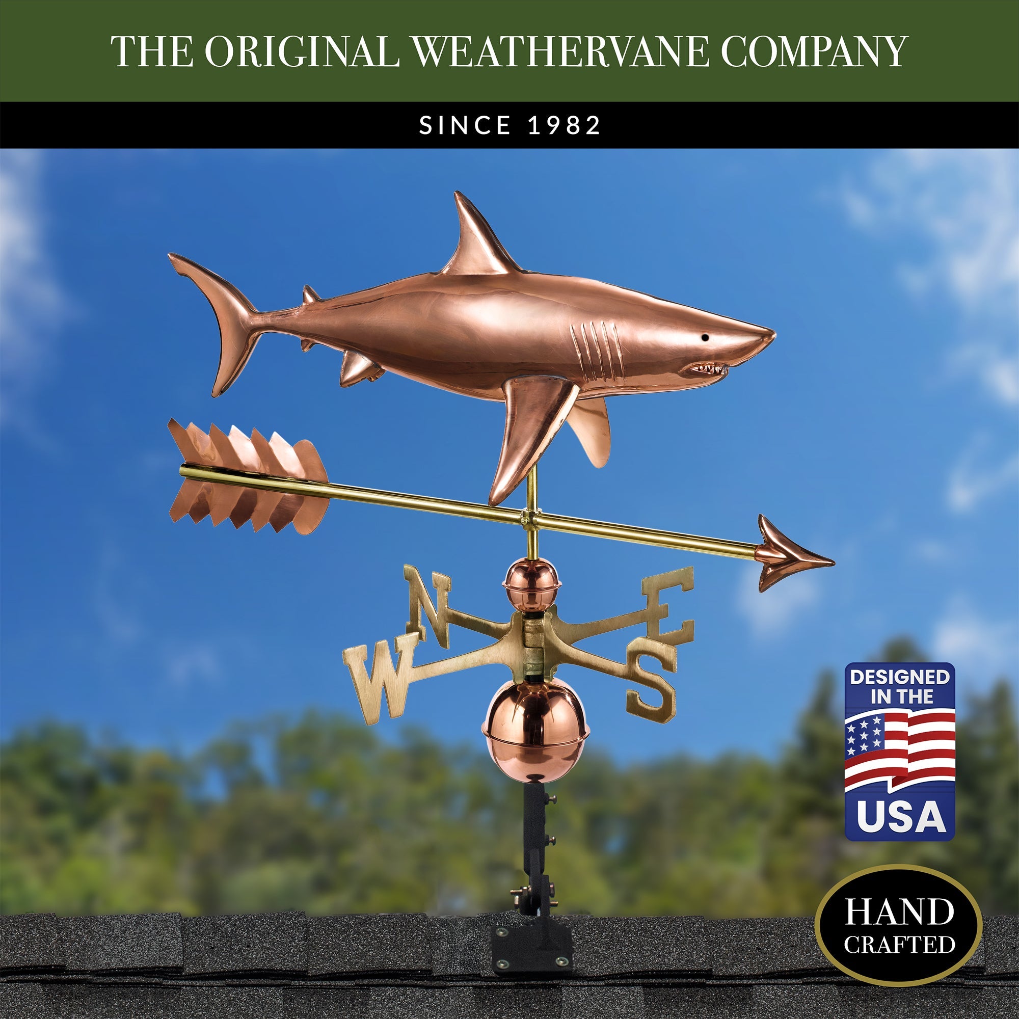 Shark with Arrow Weathervane - Decorative Metal Roof Ornament for Outdoor Garden & Yard - Perfect for Beach Houses, Coastal Decor, and Nautical Themes