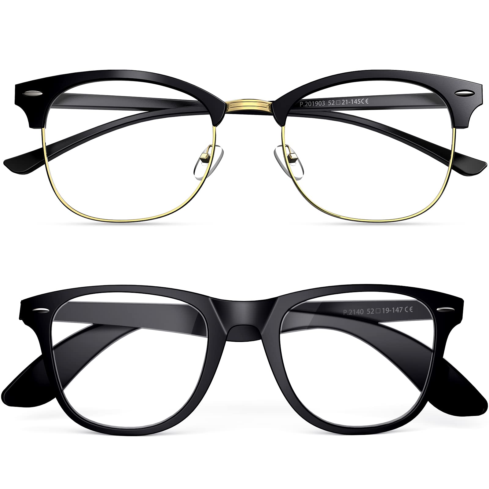 BOSSWIN Blue Light Blocking Glasses - Fashion Round Half Frame Computer Gaming Reading Glasses for Men & Women | Reduce Eye Strain for Work, Gaming & Screen Time