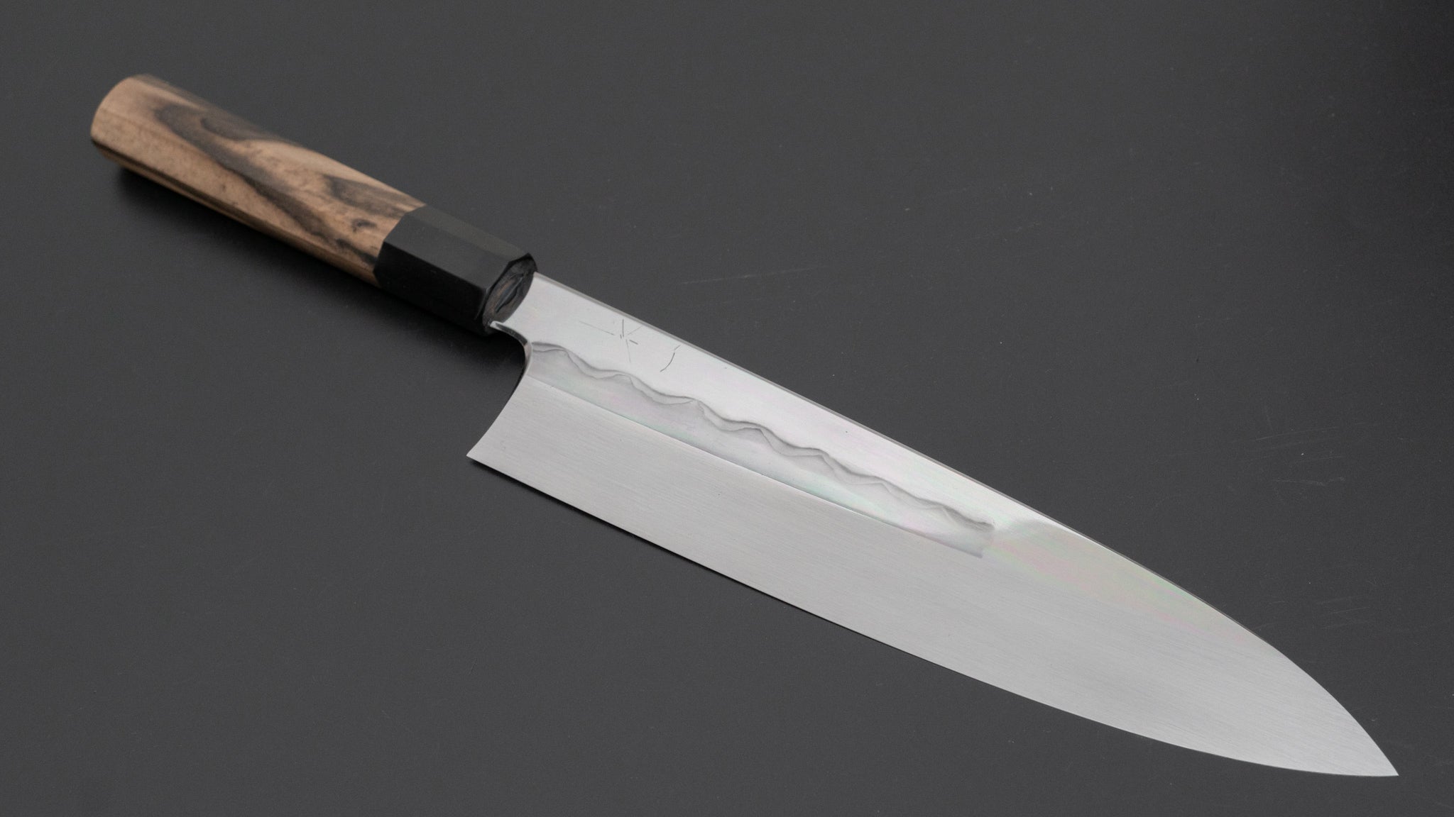 Hitohira Togashi White #1 Notaremon Mizu Honyaki Gyuto 240mm Japanese Chef Knife with Kurokaki Persimmon Handle (#085/Saya Included) - Premium Kitchen Knife for Professional Chefs & Home Cooking, Sushi, Meat Cutting