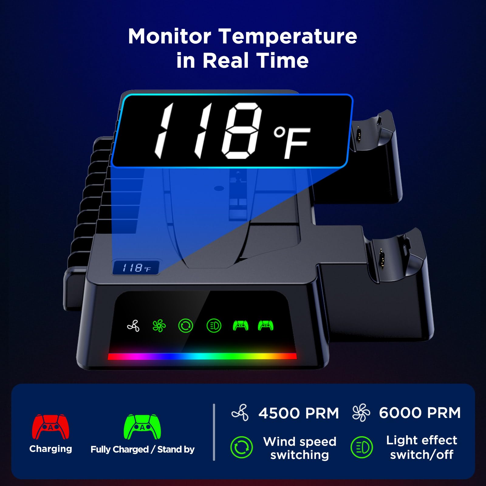 YOGES PS5 Slim Cooling Station with Temperature Sensor & Dual Controller Charger - 2H Fast Charging Stand for PlayStation 5 Slim | Cooling Fan & Accessories (Black) - Perfect for Gaming Sessions & Controller Organization