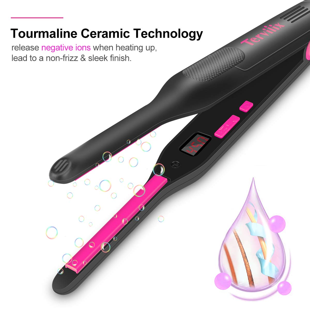 Terviix Pink & Black Pencil Flat Iron for Hair - Ultra Slim Styling Tool for Straightening, Smoothing & Creating Sleek Hairstyles | Perfect for Home Use, Travel & Salon Styling