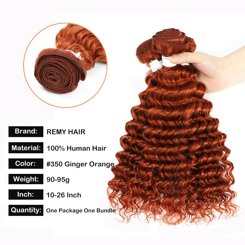 Brazilian Virgin Human Hair Bundles with 4x4 Lace Closure - Deep Wave 16 18 20+16 Inch Ginger Color Curly Weave Hair Extensions for Black Women | Perfect for Daily Wear, Special Occasions & Protective Styling