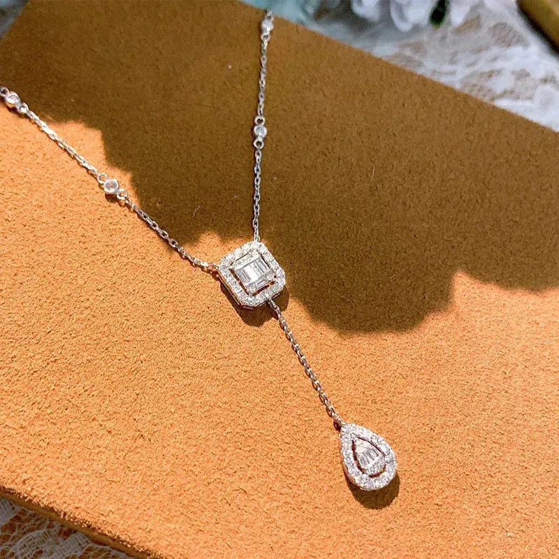 18K White Gold Pendant Necklace with Real Natural Diamond - Women's Engagement Jewelry for Wedding, Anniversary & Special Occasions | LUOWEND 100% Solid Gold Fashion Chain