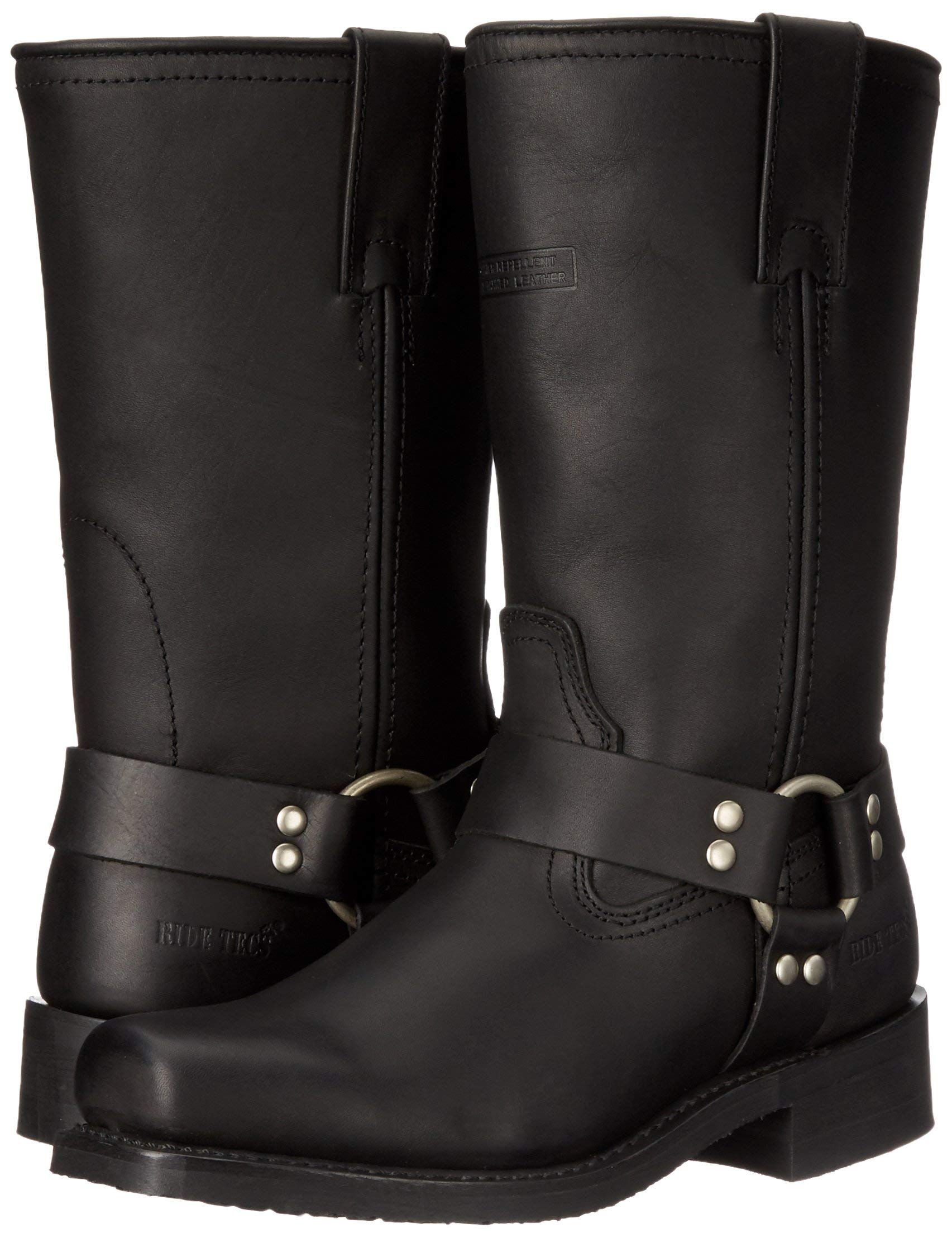 Ad Tec Women's 12-Inch Harness Motorcycle Boots - Black Genuine Leather Riding Boots with Square Soft Toe, Oil-Resistant Neoprene Sole & Heel - Perfect for Biker Chicks, Motorcycle Rides & Outdoor Adventures