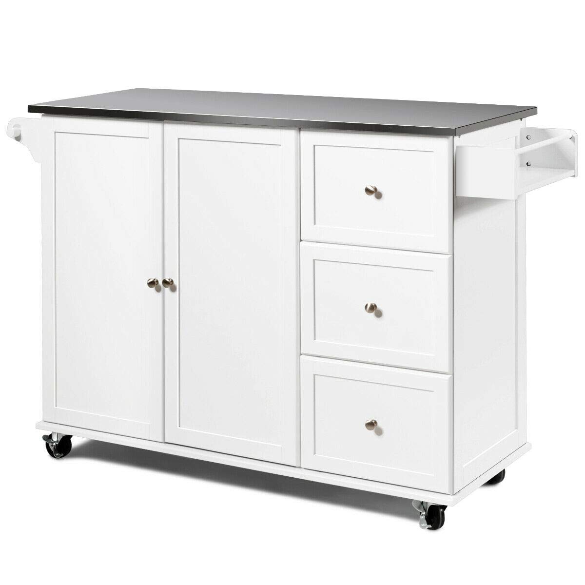 **Portable Rolling Kitchen Island Cart with 2 Doors, 3 Drawers & Spice Rack - Stainless Steel Countertop Organizer for Utensils, Dishware & Kitchen Essentials - Perfect for Small Kitchens, Dining Rooms & Mobile Serving**