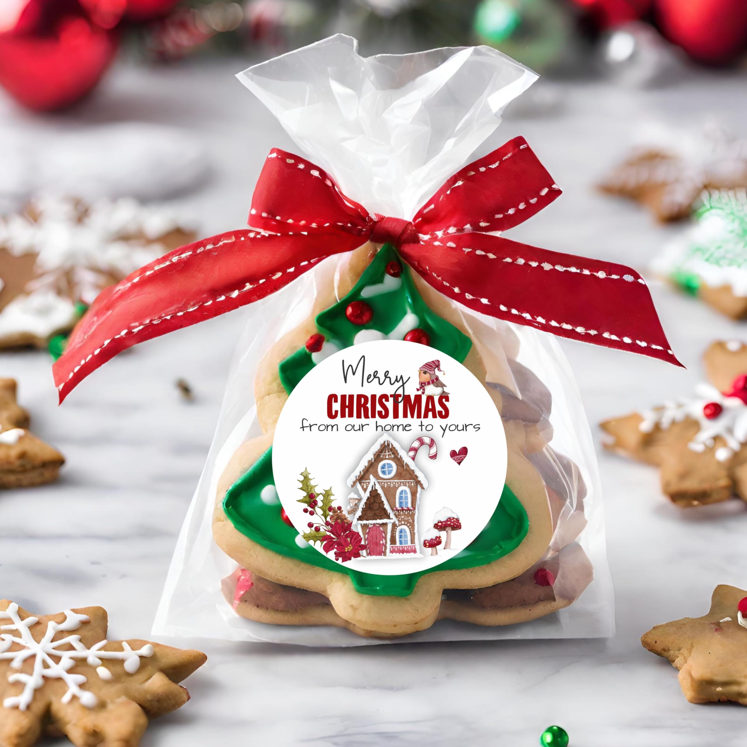 Christmas Stickers - Set of 40 Cute Gingerbread House & Holiday Labels for Gift Wrapping, DIY Cards & Party Favors | Merry Christmas & Happy Holidays Decoration