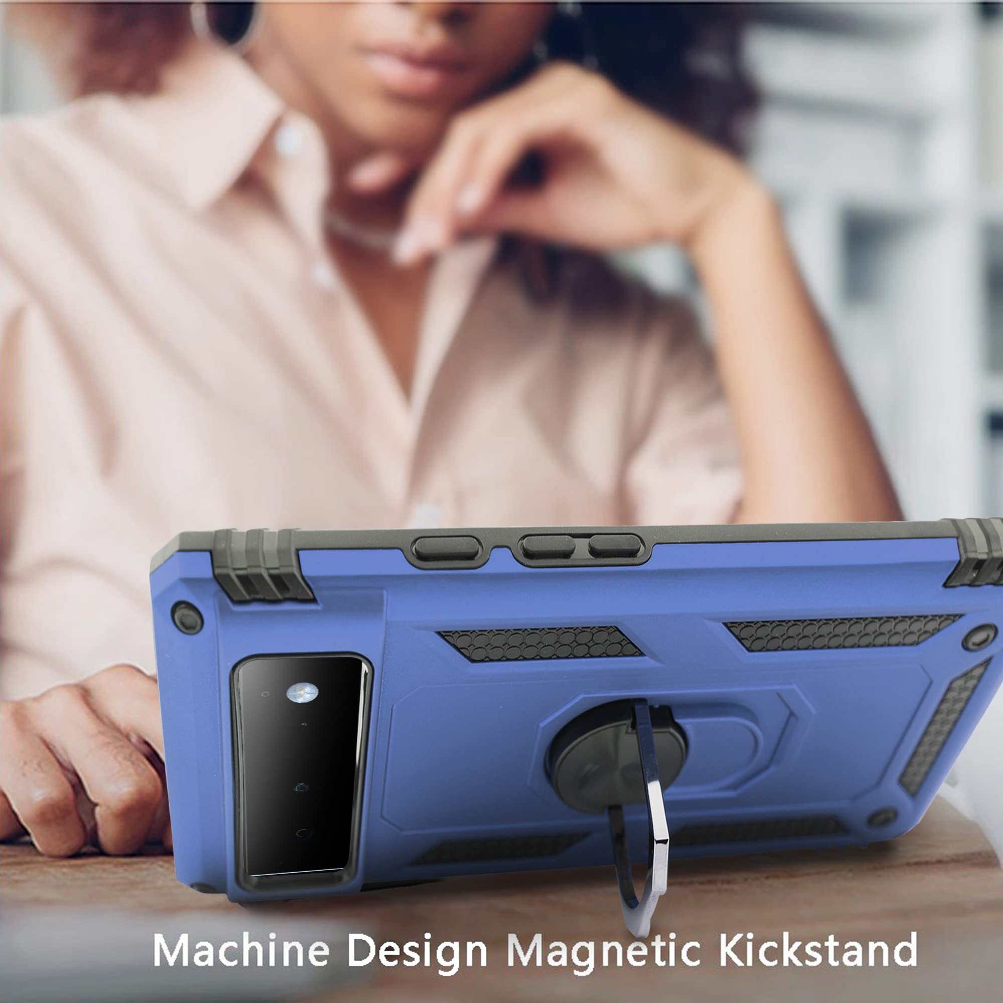 Google Pixel 6 Case with Magnetic Ring Holder & Kickstand | Military-Grade Protection | Blue | Perfect for Hands-Free Viewing, Workouts & Travel