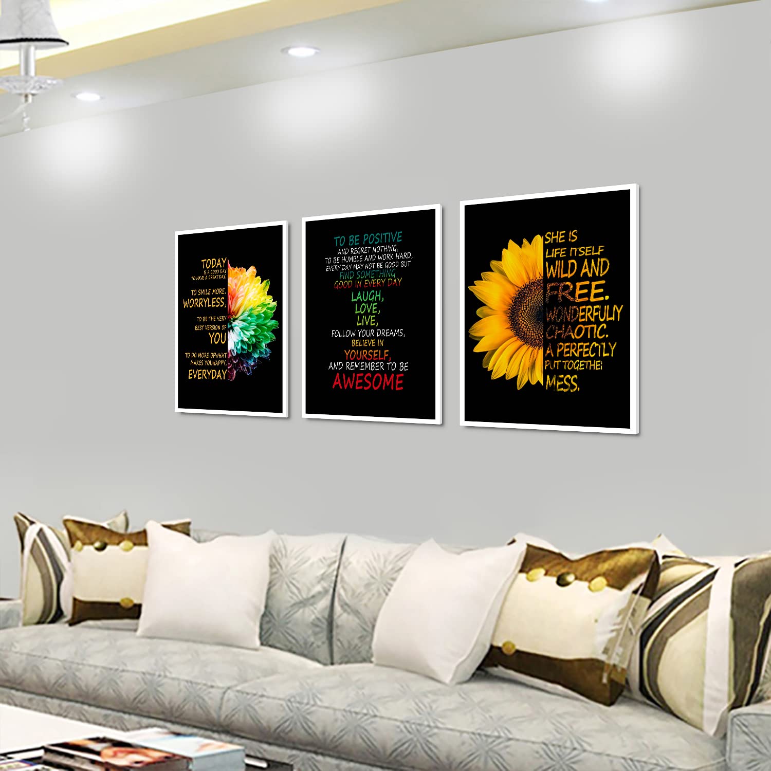 Sunflower Canvas Wall Art - Framed Motivational Decor for Living Room, Bedroom & Kitchen (12x16 Inch)
