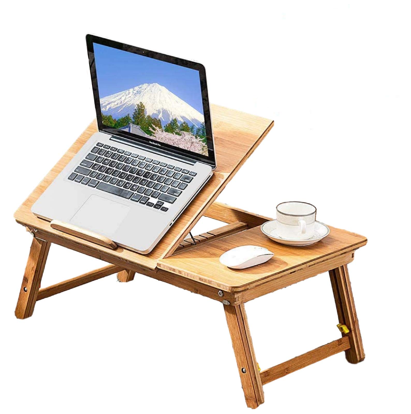 Adjustable Bamboo Laptop Desk with USB Cooling Fan - Portable Foldable Bed Tray & Breakfast Serving Table - 22