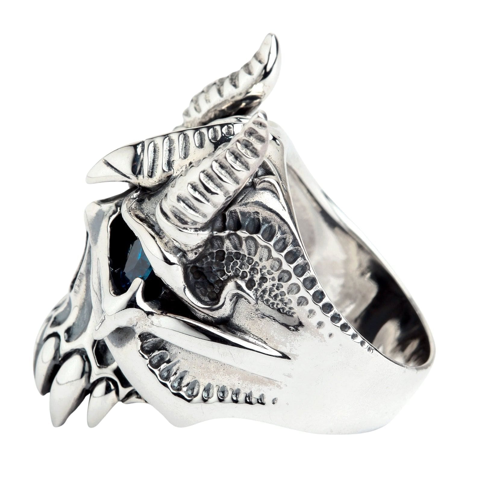 Stylish Sterling Silver Skull Biker Ring for Men - Horn Bison Devil Design - Perfect for Motorcycle Riders & Rock Fashion Enthusiasts
