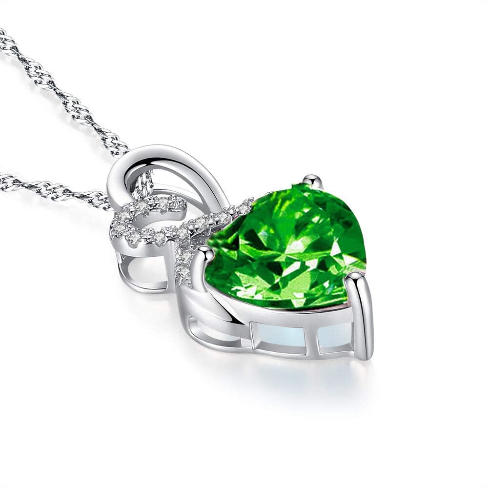 August Birthstone Necklace - 925 Sterling Silver Peridot & Diamond Accent Heart Pendant | Perfect Gift for August Birthdays, Anniversaries & Special Occasions