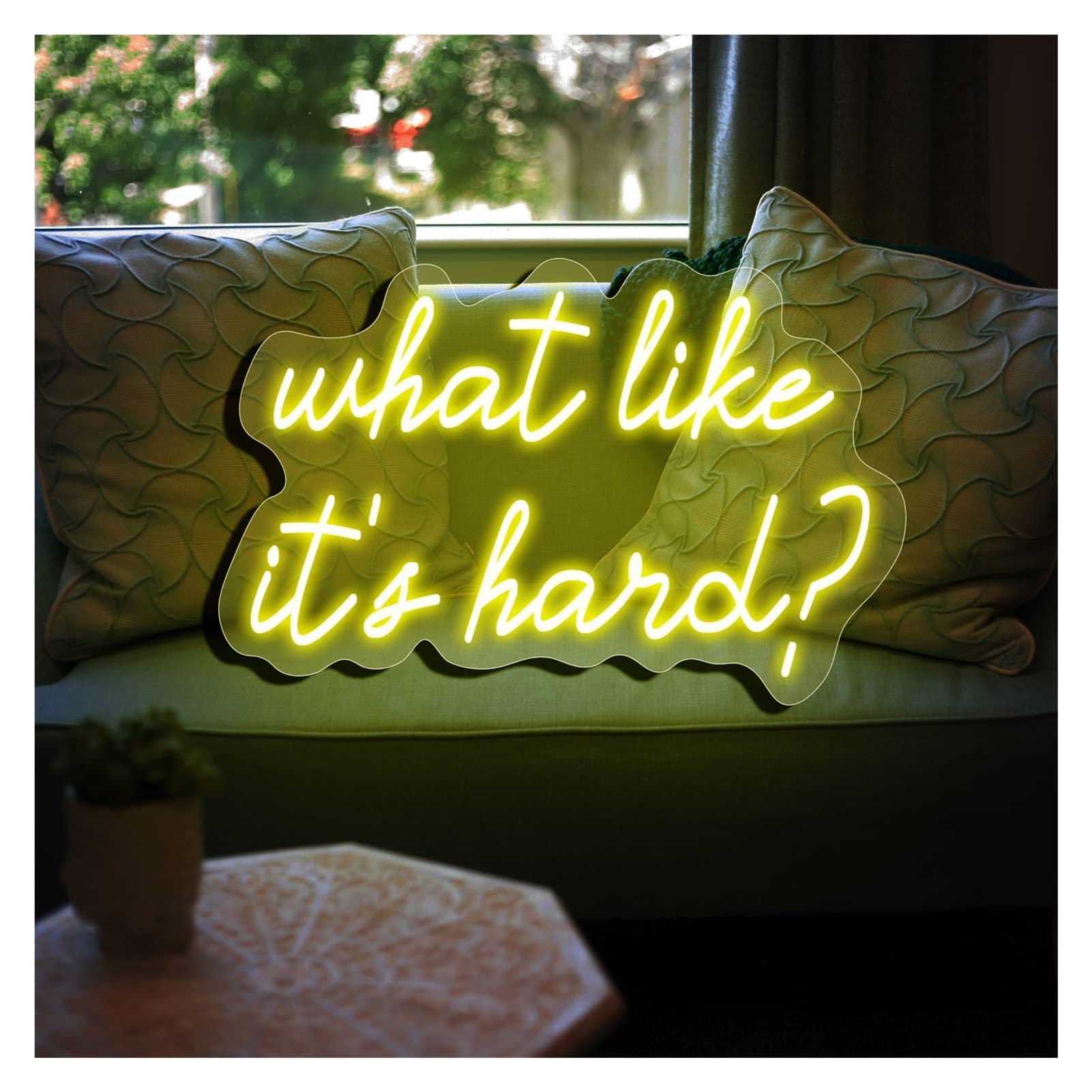 Handmade LED Neon Sign - 'What Like It's Hard?' Bar & Home Decor Wall Art (55x34cm/21x13in, Lemon Yellow) | Perfect for Bedroom, Cafe, Retail Store Lighting