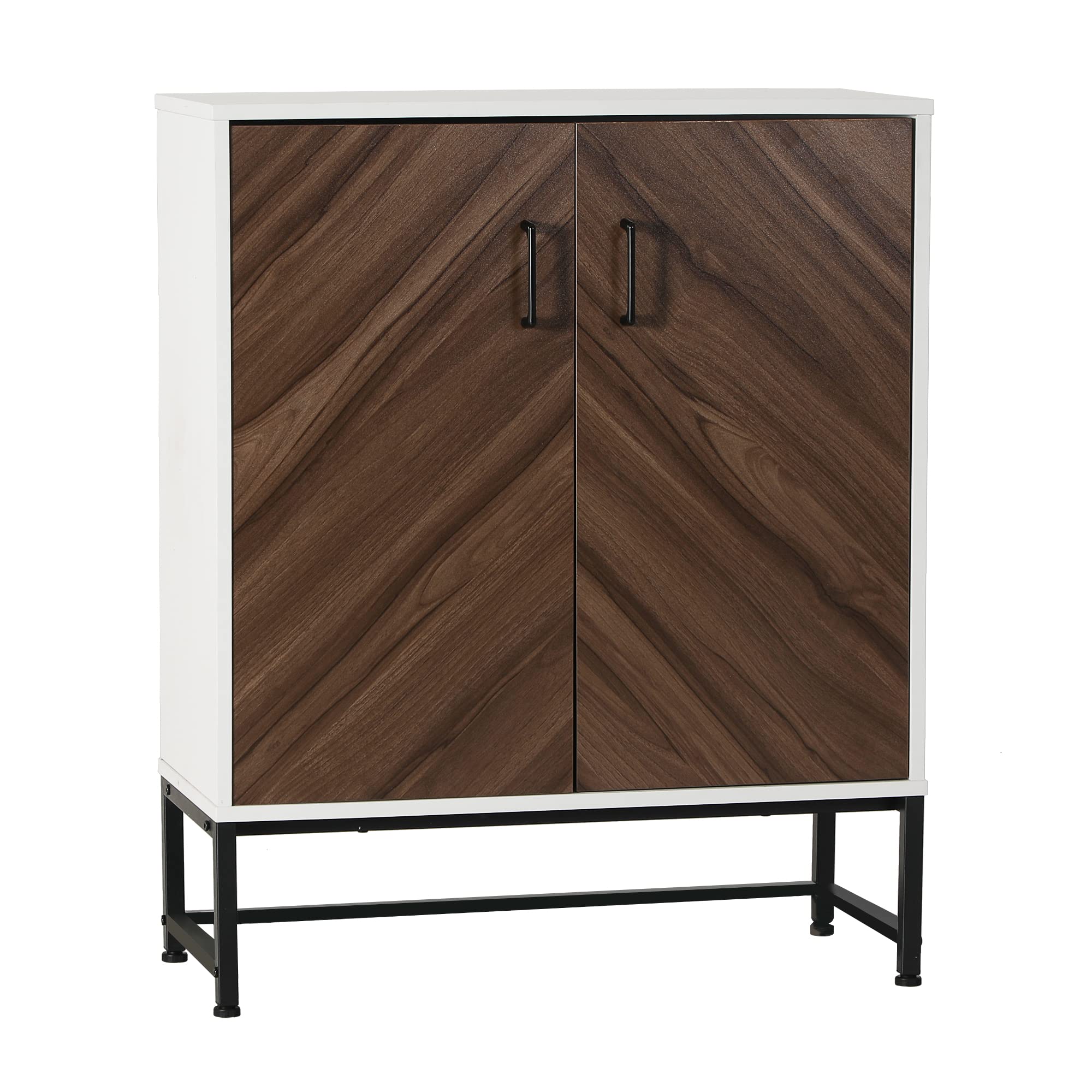 ALPHA HOME Wooden Accent Cabinet with Doors - Farmhouse Style Buffet Storage Cabinet for Kitchen, Dining Room & Living Room - Distressed Finish in Brown/White - 28.9 x 12.5 x 35.2 Inches - Perfect for Organizing Dishes, Linens & Home Decor