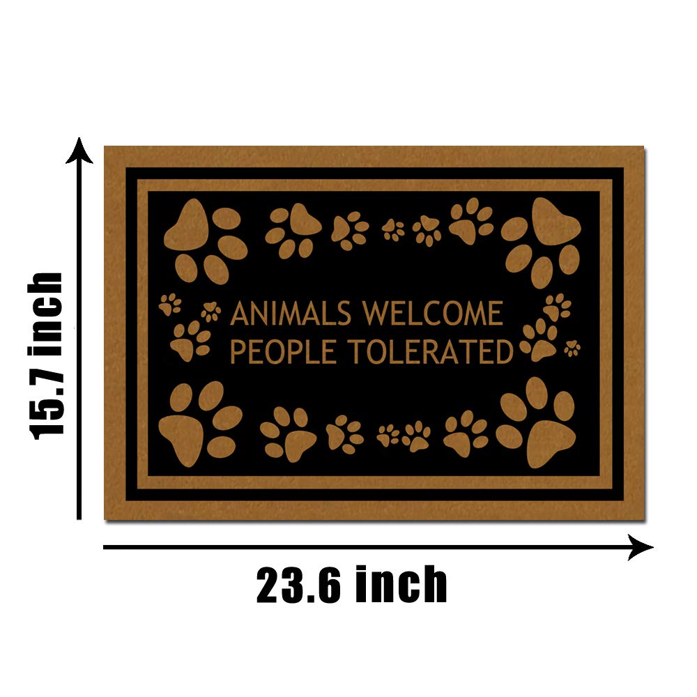 Jackey&Smith Non-Slip Entrance Floor Mat - 23.6x15.7 Inch Felt Fabric Welcome Mat for Front Door, Outdoor Entryway & Balcony - Durable Doormat with Fun 'Animals Welcome People Tolerated' Design - Perfect for Homes, Apartments, Offices & High Traffic Areas