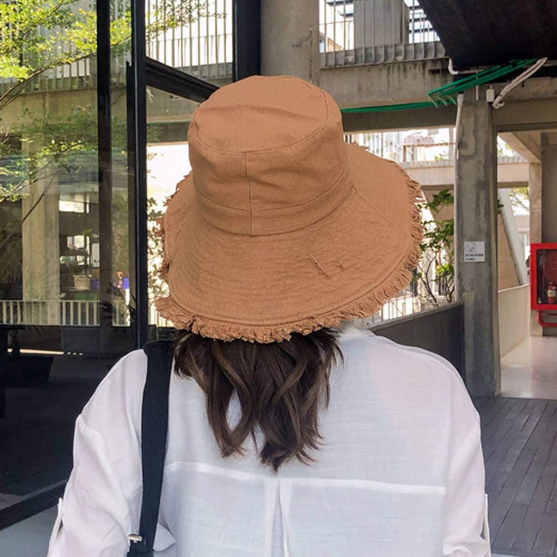 Stylish Women's Frayed Edge Bucket Hat - Cotton Wide Brim Floppy Sun Hat for Summer Beach Vacations & Outdoor Activities | Perfect for Pool Parties, Music Festivals, and Seaside Getaways