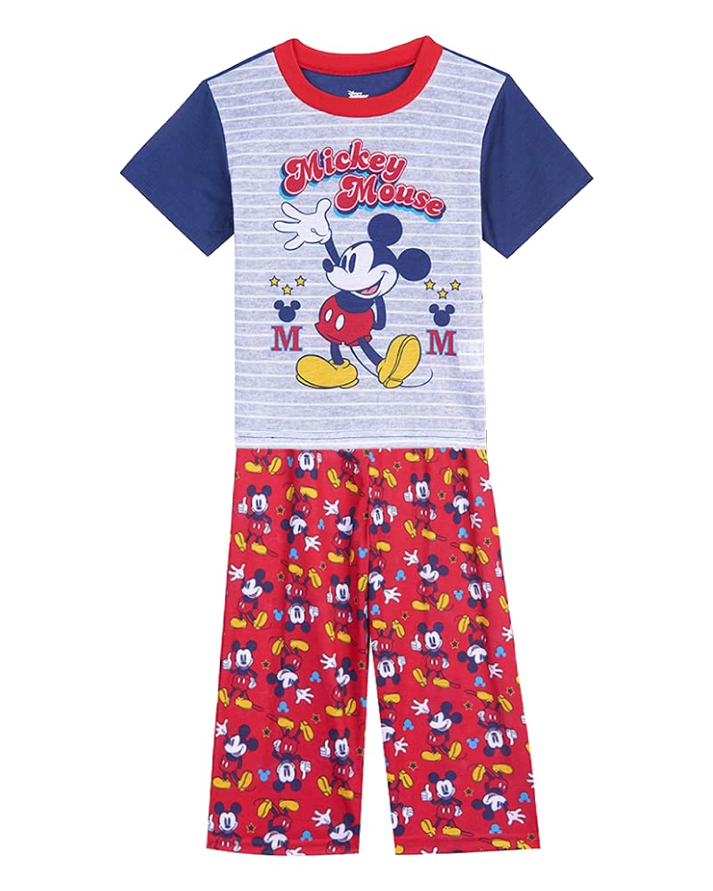Disney Boys' Mickey Mouse Pajama Set - Soft Cotton Sleepwear for Kids, 2-Piece PJS with Fun Mickey Print - Perfect for Bedtime, Lounging & Sleepovers