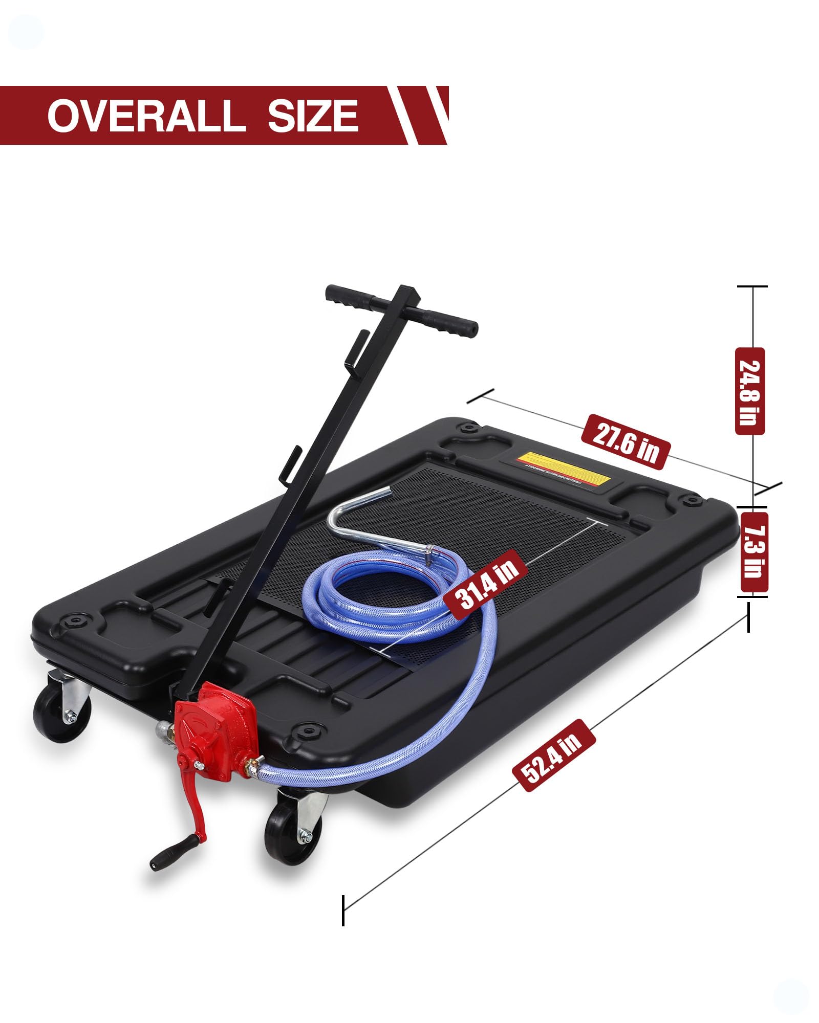 DEXSO 17 Gallon Oil Drain Pan with Pump & 8 Ft Hose - Low Profile Oil Change Cart with T-Folding Handle for Trucks, Cars, SUVs - Perfect for DIY Oil Changes & Garage Maintenance