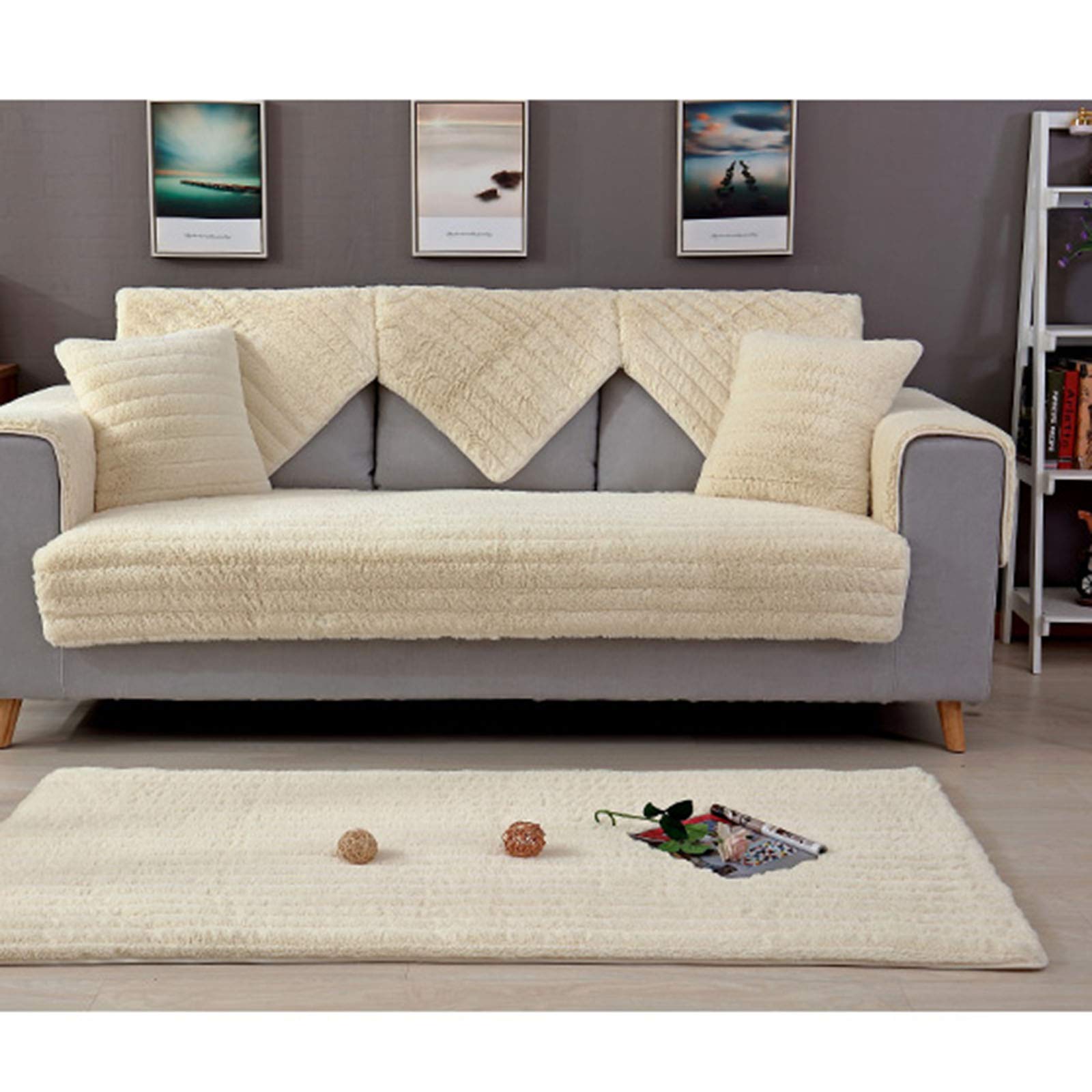 Premium Velvet Sectional Sofa Cover - Soft Plush Anti-Slip Furniture Protector for Pets & Kids (110x180cm/43x71in, White) | Perfect for Living Room, Family Room & Pet-Friendly Homes