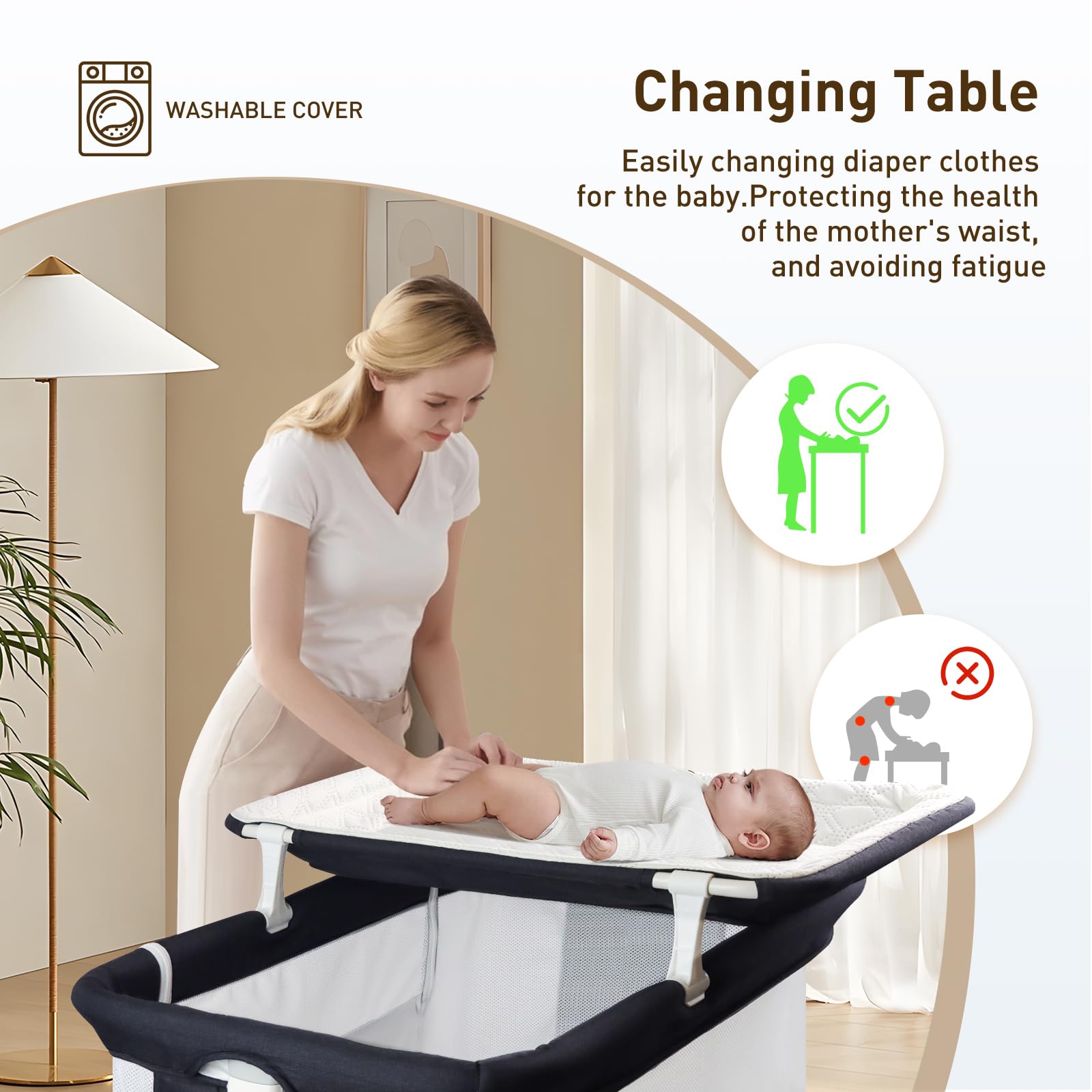 4 in 1 Baby Bassinet Bedside Sleeper - Portable Crib with Wheels, Changing Station & Storage | Foldable Travel Bassinet for Newborn 0-6 Months | Perfect for Nursery, Bedroom & Travel (White)