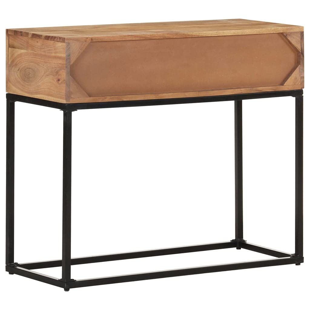 Industrial Console Table with Glass Drawer - Solid Acacia Wood Entryway Table 35.4