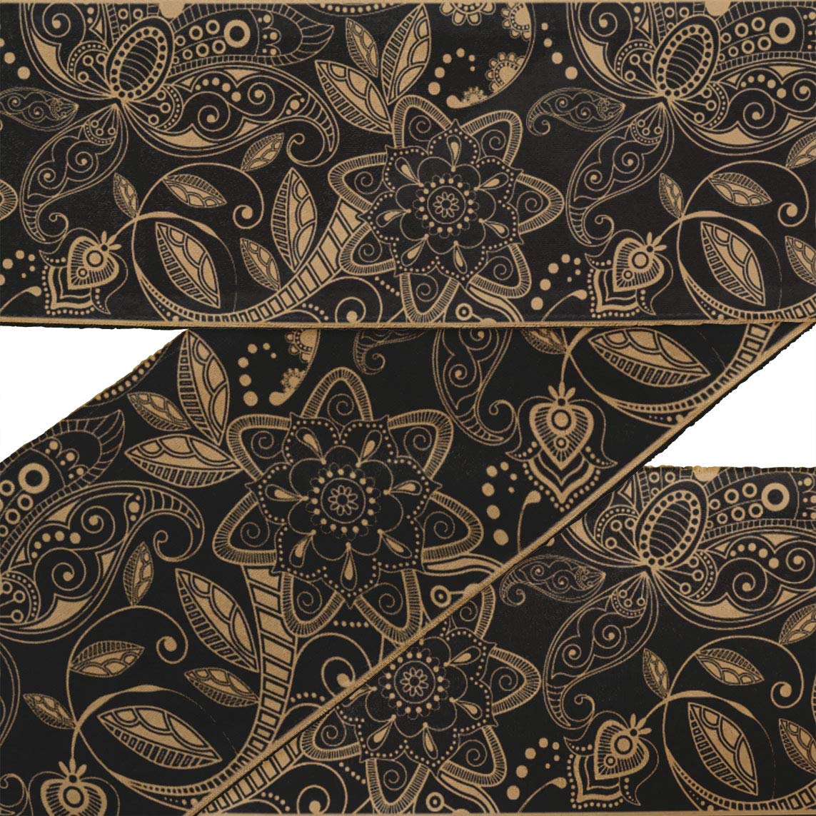 Black Leaves & Floral Velvet Ribbon Trim - 9 Yards, 4 Inches Wide - Premium Crafting & Sewing Lace for DIY Projects, Gift Wrapping, Home Decor, and Fashion Accessories