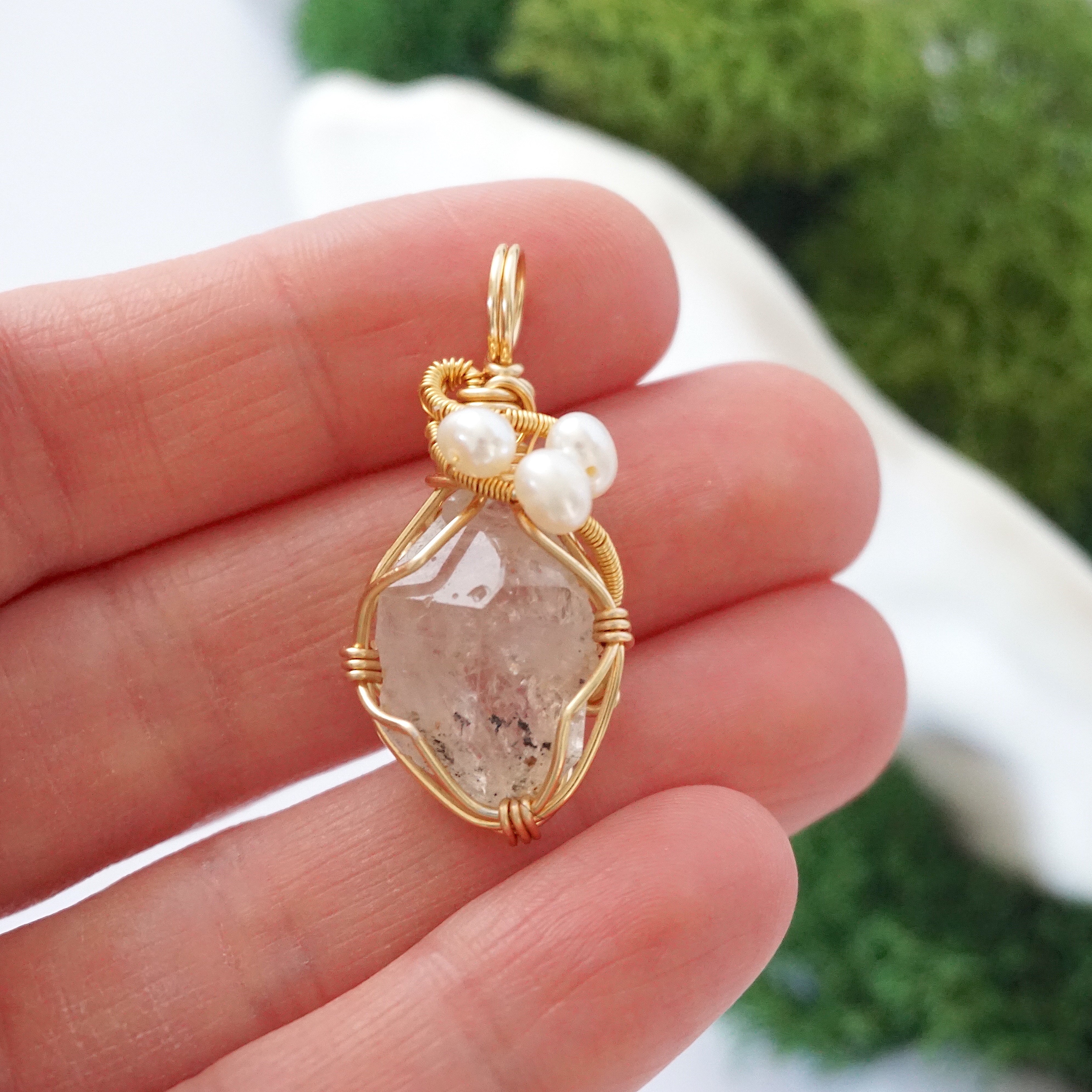 **Herkimer Diamond and Pearl Necklace - 14K Gold Plated Elegant Jewelry for Women, Perfect for Weddings, Parties & Special Occasions**