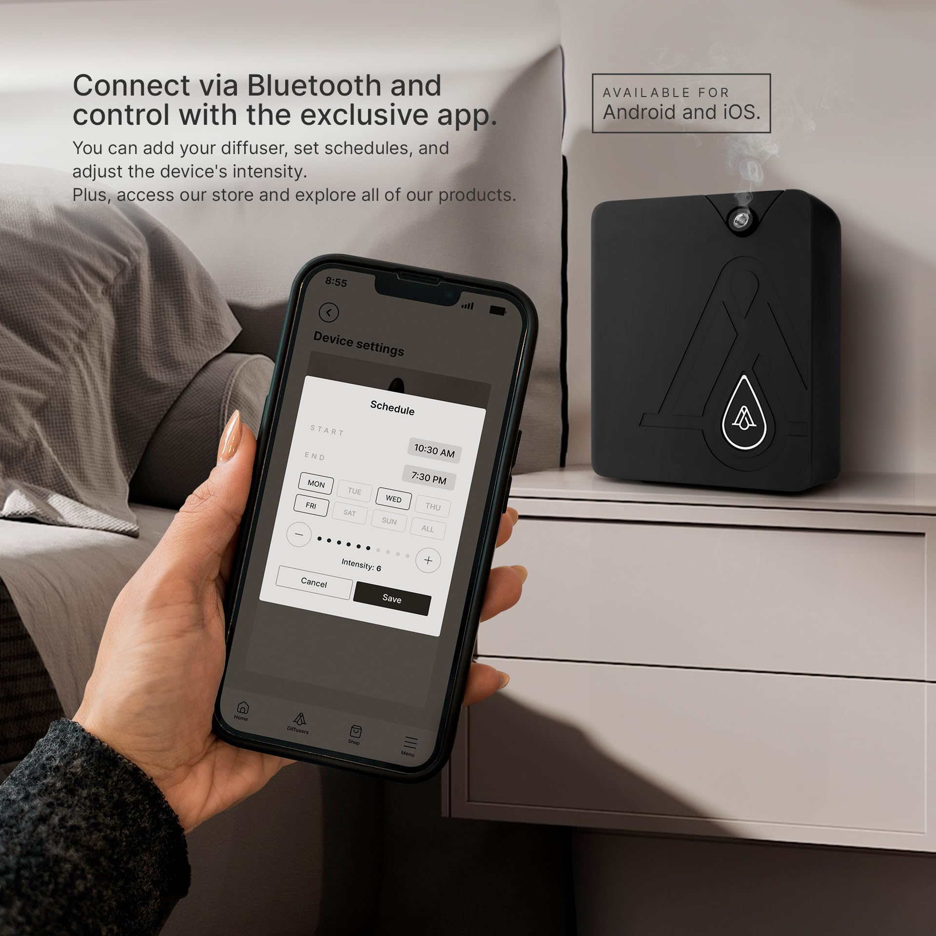 AromaPlan Bluetooth Smart Scent Air Machine - Waterless Diffuser with Cold Air Technology for Home, Hotel, Spa & Office - Hotel Collection Whole House Fragrance Diffuser (Black) - Perfect for Aromatherapy, Relaxation & Creating Inviting Spaces