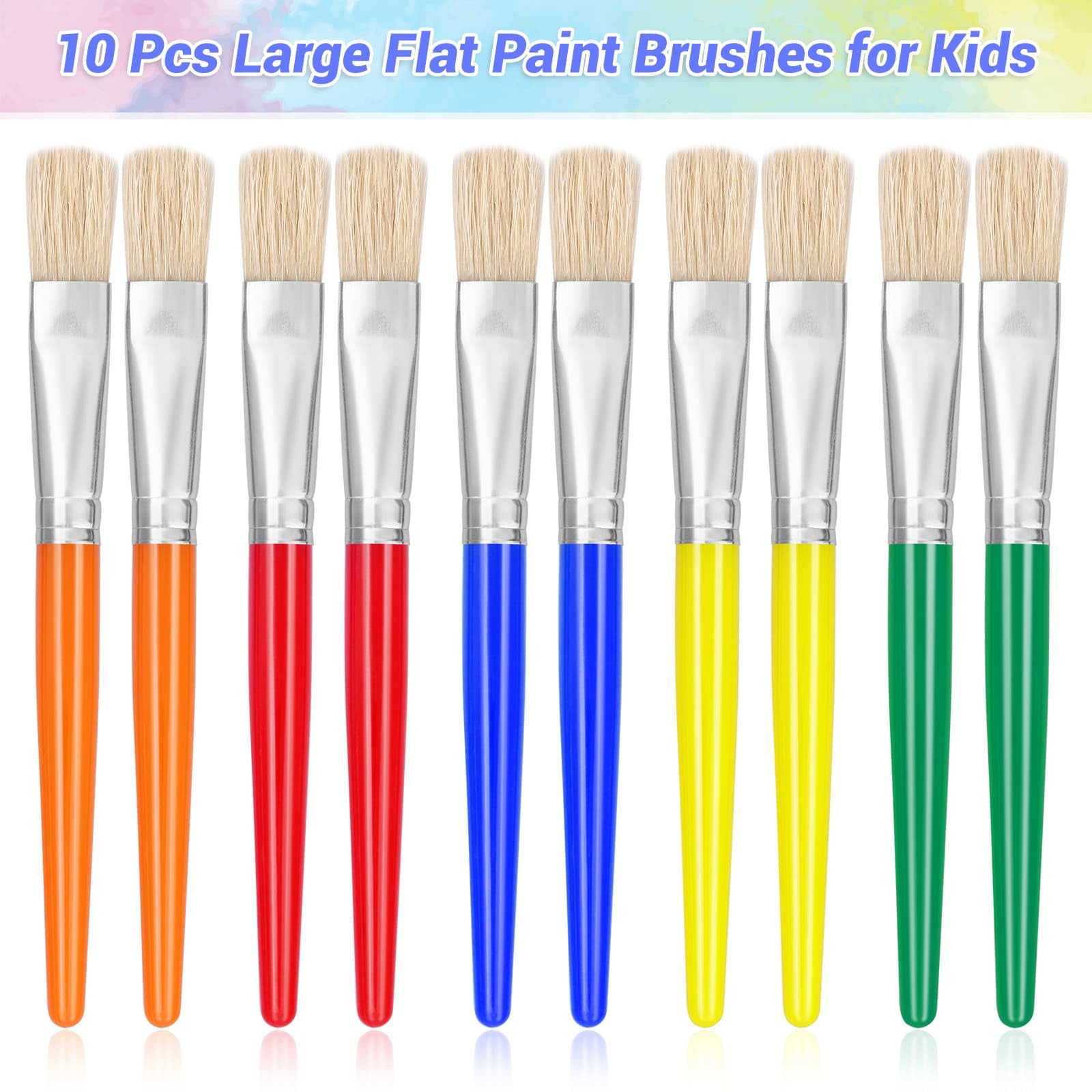 10Pcs Washable Kids Paint Brushes Set for Pumpkin Painting, Classroom & Preschool Crafts - Flat Top Acrylic Brushes for Toddlers, Daycare Art Activities (Perfect for Halloween Decorations & DIY Projects)