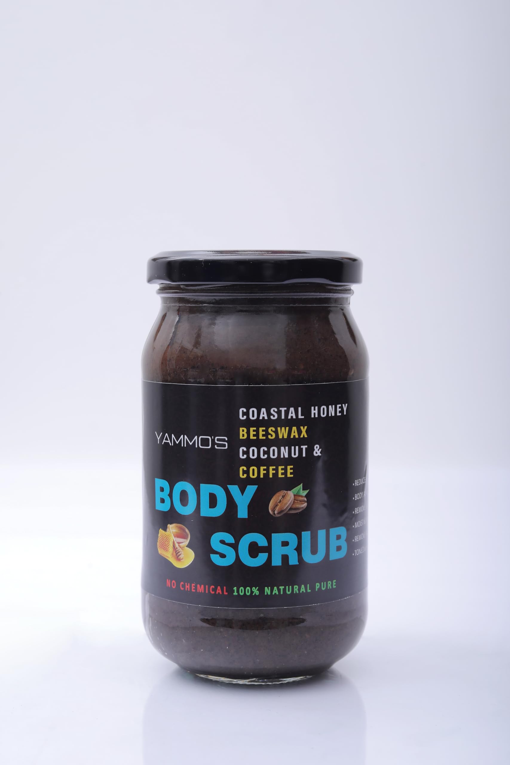 Yammo's Coastal Honey & Beeswax Natural Coffee Body Scrub - 100% Organic Exfoliator for Acne, Dry Skin & Tan Removal | Moisturizing & Skin Regeneration Formula | 100gm for Soft, Glowing Skin | Perfect for Spa Day & Post-Workout Skincare Routine