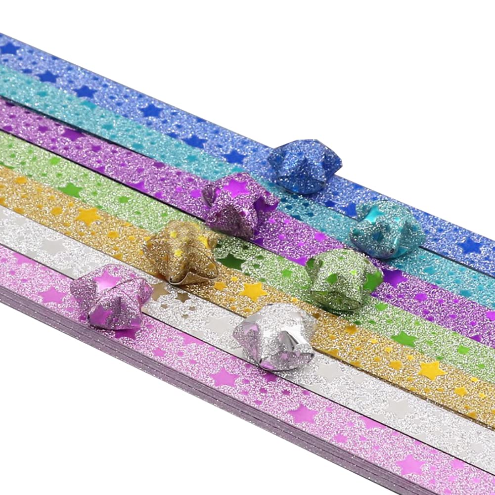 GSHLLO 140 PCS Glitter Origami Stars Paper - Colorful Lucky Star Strips for DIY Paper Crafts, Gift Wrapping, Party Decorations & Home Decoration