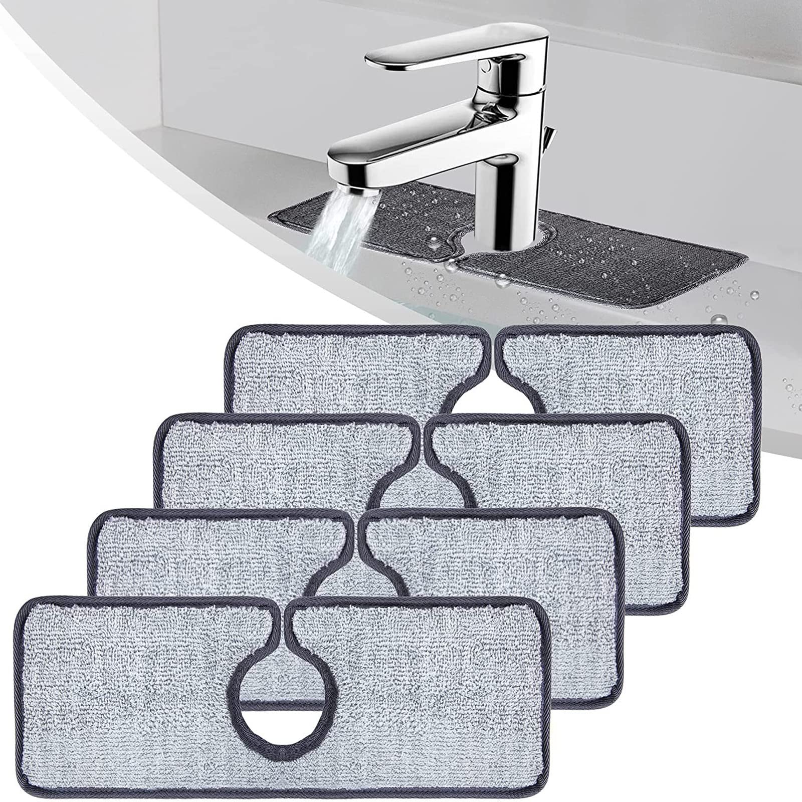 **Yuehuamech 4-Pack Microfiber Kitchen Sink Splash Guard Mats – Absorbent, Non-Slip Faucet Wrap for Dish Drying & Counter Protection – Ideal for Kitchen & Bathroom Sink (Keep Surfaces Dry & Clean)**    *(Use Cases: Perfect for drying dishes, catching water splashes, protecting countertops, and keeping sinks tidy in kitchens and bathrooms.)*