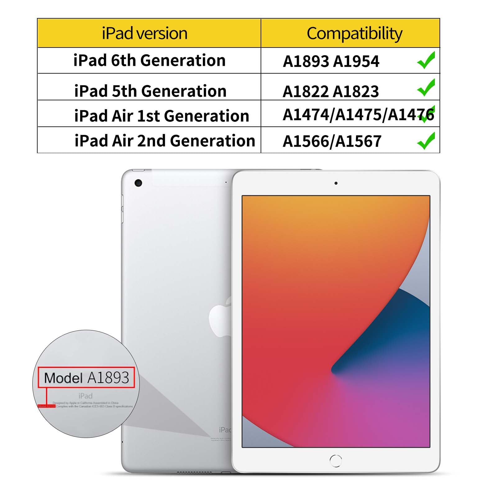 Aoub Slim Lightweight Smart Cover Case for iPad 9.7 Inch (6th/5th Gen 2018/2017, iPad Air 2 & Air 1 2014/2013) - Soft TPU Back Protective Case with Auto Sleep/Wake Function - Black | Perfect for Work, School & Travel Protection