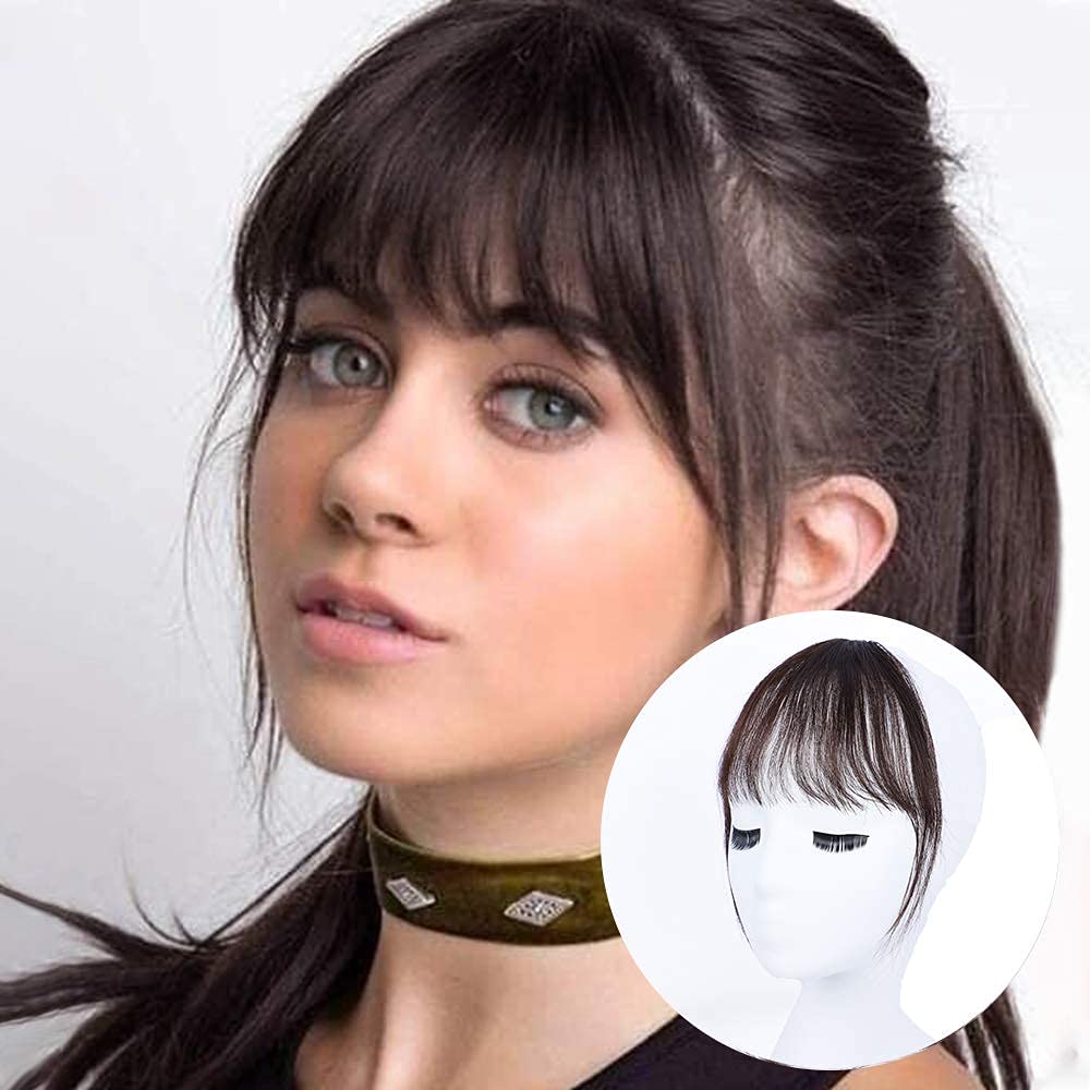 Seedware Clip-In Bangs - Real Human Hair Wispy Fringe with Temples | Natural Looking Hairpiece for Women | Perfect for Daily Wear, Cosplay & Instant Hairstyle Transformation