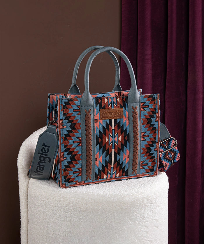 Wrangler Aztec Print Canvas Tote Bag for Women - Stylish & Durable Handbag for Shopping, Beach, Work & Travel Accessories